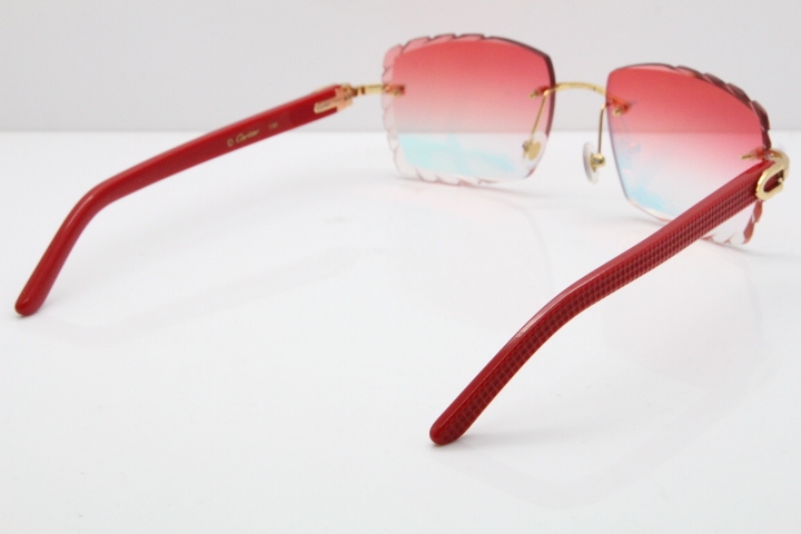 Cartier Rimless 8300816 Red Aztec Sunglasses In Gold Red Mirror Lens