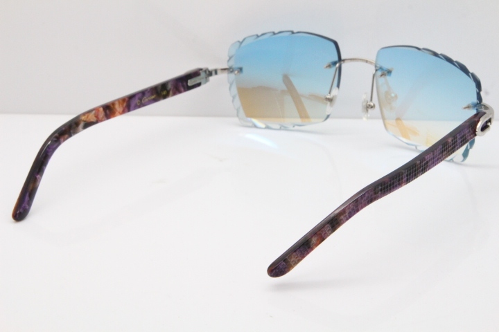 Cartier Rimless 8300816 Marble Purple Aztec Sunglasses In Gold Blue Mirror Lens