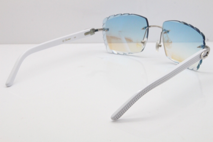 Cartier Rimless 8300816 White Aztec Sunglasses In Gold Blue Mirror Lens