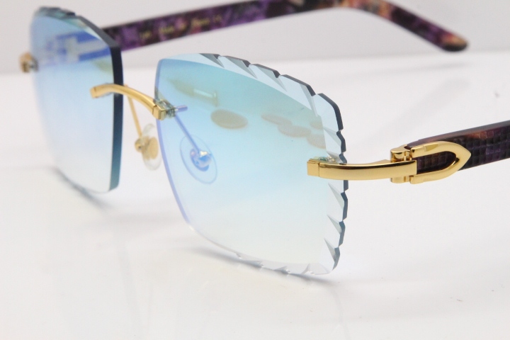 Cartier Rimless 8300816 Marble Purple Aztec Sunglasses In Gold Blue Mirror Lens