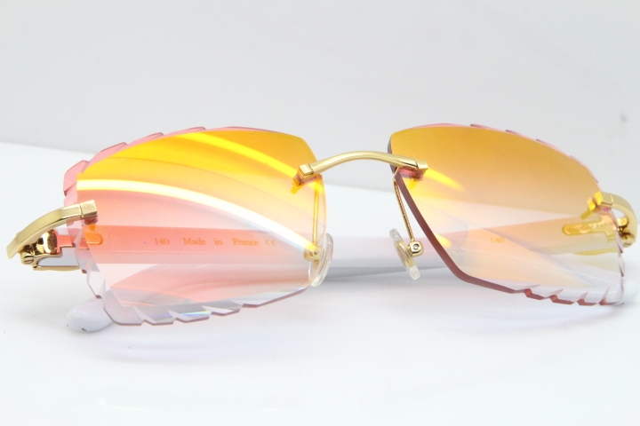 Cartier Rimless 8300816 White Aztec Sunglasses In Gold Red Mirror Lens