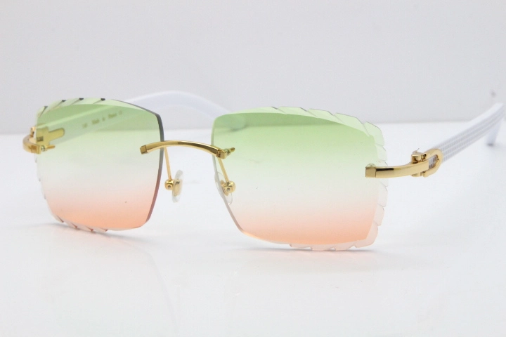 Cartier Rimless 8300816 White Aztec Sunglasses In Gold Mix Green Pink Lens