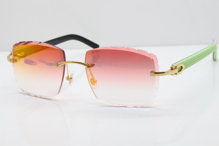 Cartier Rimless 8300816 Original Black Inside Green Aztec Sunglasses In Gold Red Mirror Lens