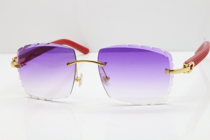 Cartier Rimless 8300816 Red Aztec Sunglasses In Gold Purple Lens