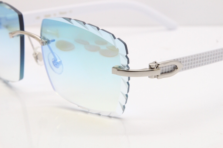 Cartier Rimless 8300816 White Aztec Sunglasses In Gold Blue Mirror Lens