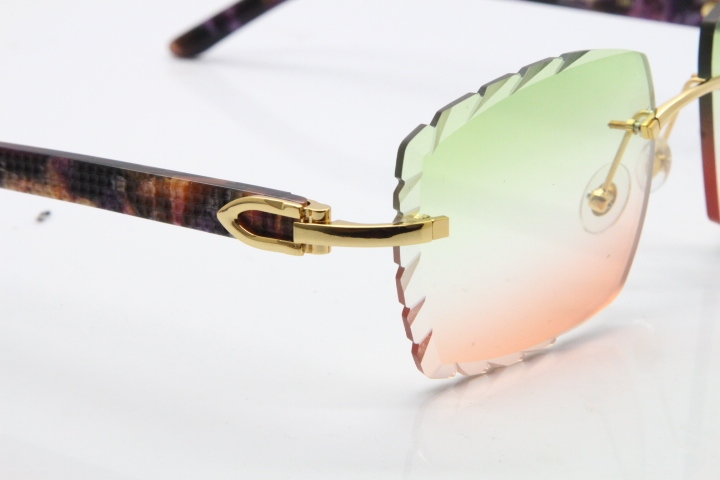 Cartier Rimless 8300816 Marble Purple Aztec Sunglasses In Gold Mix Green Pink Lens