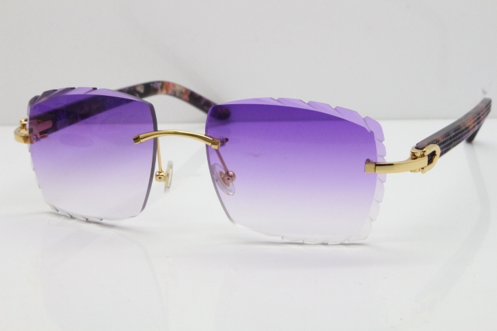 Cartier Rimless 8300816 Marble Purple Aztec Sunglasses In Gold Purple Lens