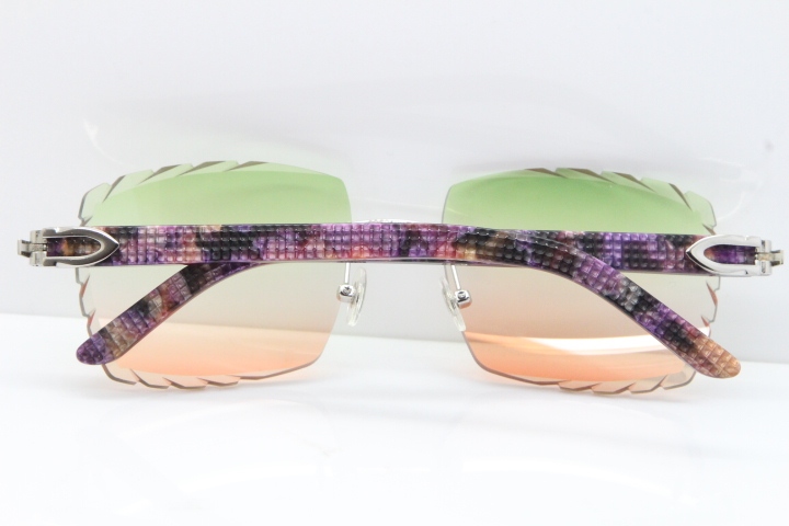 Cartier Rimless 8300816 Marble Purple Aztec Sunglasses In Gold Mix Green Pink Lens