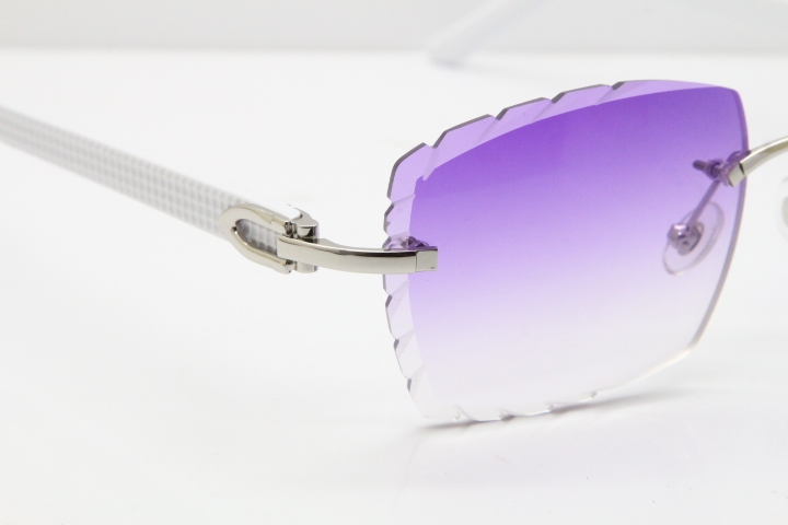 Cartier Rimless 8300816 White Aztec Sunglasses In Gold Purple Lens