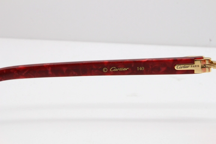 Cartier Rimless 8300816  Marble Red Aztec Sunglasses In Gold Red Mirror Lens