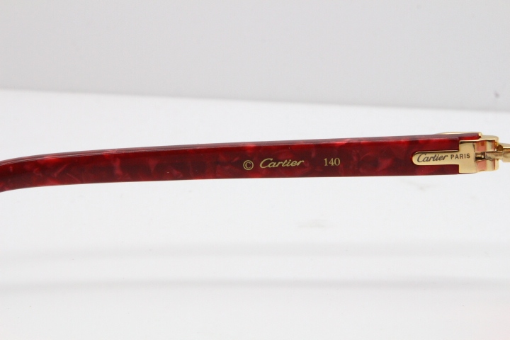 Cartier Rimless 8300816  Marble Red Aztec Sunglasses In Gold Red Mirror Lens