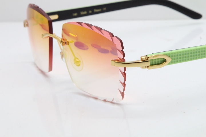 Cartier Rimless 8300816 Original Black Inside Green Aztec Sunglasses In Gold Red Mirror Lens