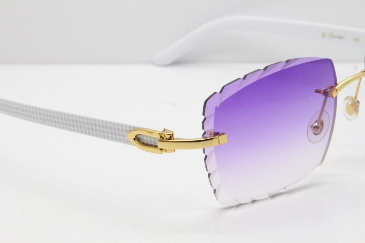 Cartier Rimless 8300816 White Aztec Sunglasses In Gold Purple Lens