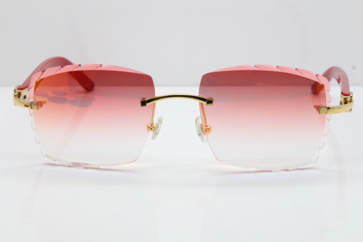 Cartier Rimless 8300816 Red Aztec Sunglasses In Gold Red Mirror Lens