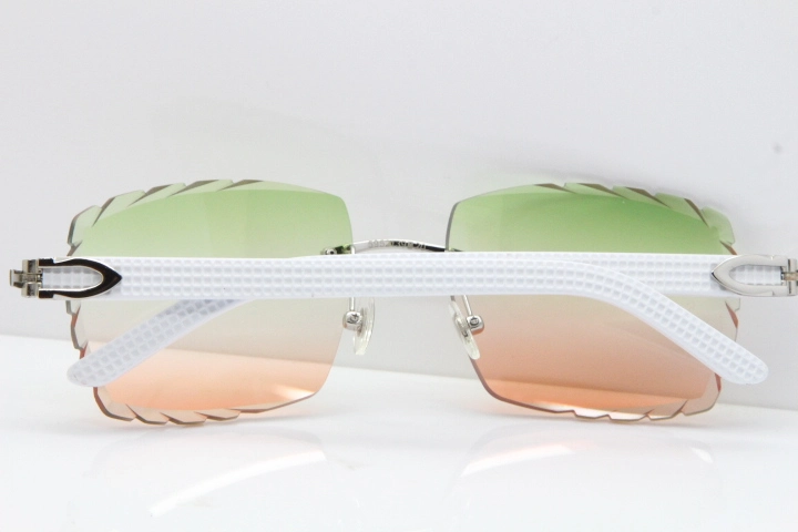 Cartier Rimless 8300816 White Aztec Sunglasses In Gold Mix Green Pink Lens