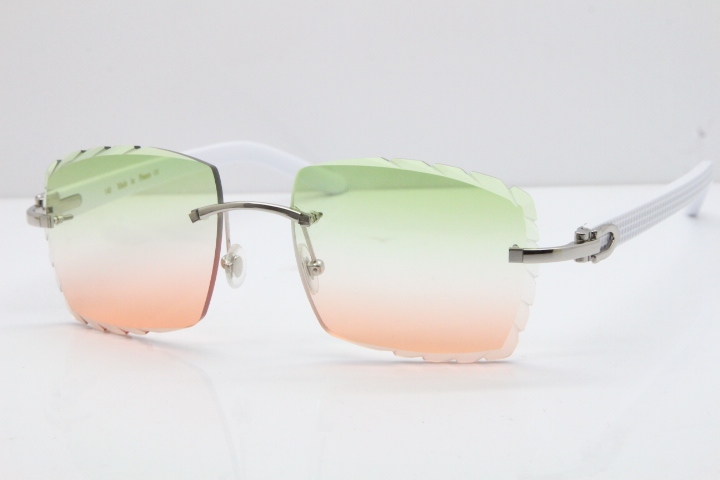 Cartier Rimless 8300816 White Aztec Sunglasses In Gold Mix Green Pink Lens