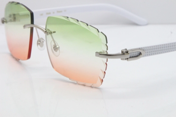 Cartier Rimless 8300816 White Aztec Sunglasses In Gold Mix Green Pink Lens