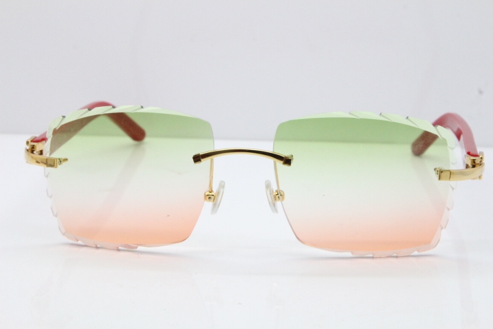 Cartier Rimless 8300816 Red Aztec Sunglasses In Gold Mix Green Pink Lens