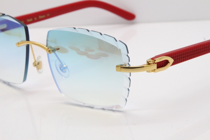 Cartier Rimless 8300816 Red Aztec Sunglasses In Gold Blue Mirror Lens