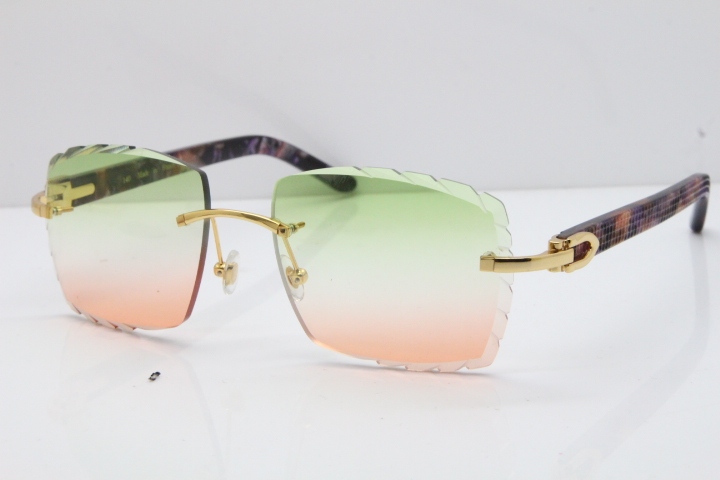 Cartier Rimless 8300816 Marble Purple Aztec Sunglasses In Gold Mix Green Pink Lens