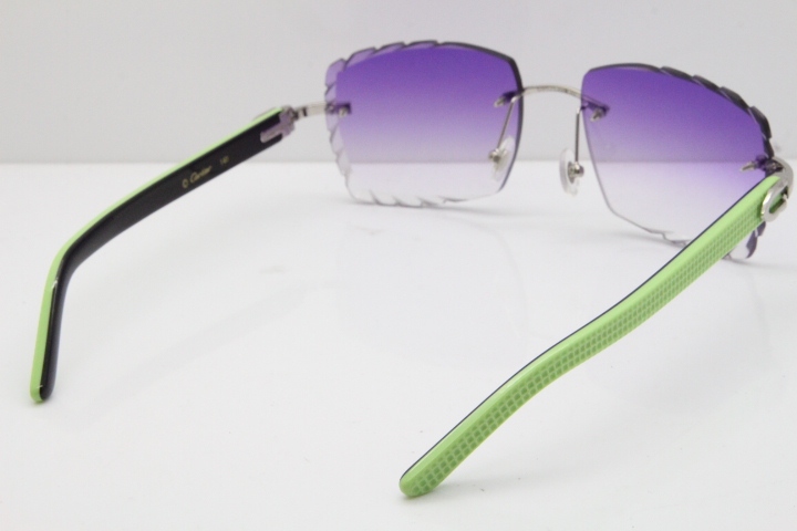 Cartier Rimless 8300816 Original Black Inside Green Aztec Sunglasses In Gold Purple Lens