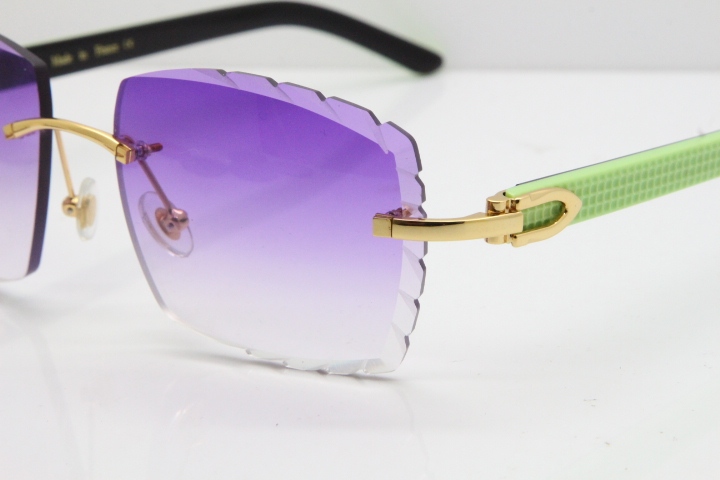 Cartier Rimless 8300816 Original Black Inside Green Aztec Sunglasses In Gold Purple Lens