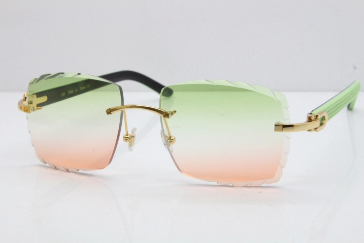 Cartier Rimless 8300816 Original Black Inside Green Aztec Sunglasses In Gold Mix Green Pink Lens