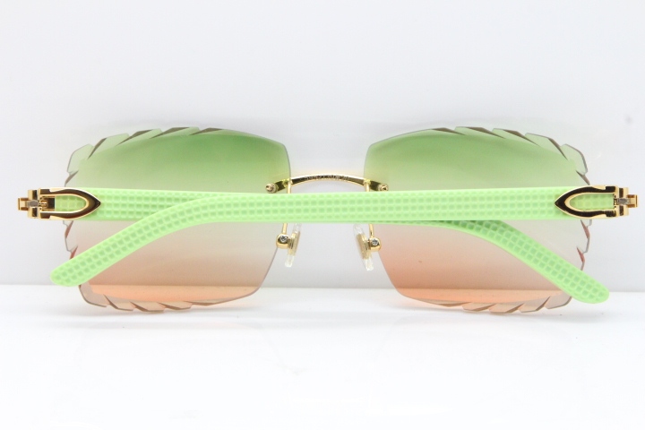 Cartier Rimless 8300816 Original Black Inside Green Aztec Sunglasses In Gold Mix Green Pink Lens
