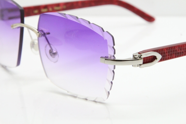 Cartier Rimless 8300816  Marble Red Aztec Sunglasses In Gold Purple Lens