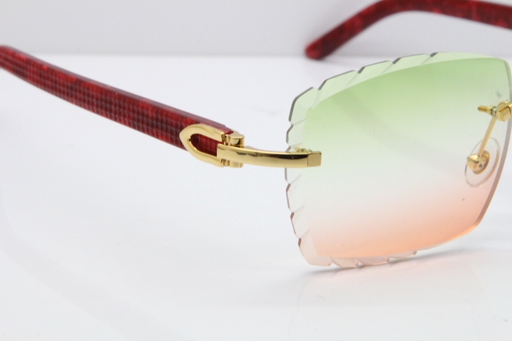 Cartier Rimless 8300816 Original Red Marble Aztec Sunglasses In Gold Mix Green Pink Lens