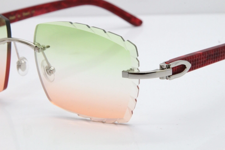 Cartier Rimless 8300816 Original Red Marble Aztec Sunglasses In Gold Mix Green Pink Lens