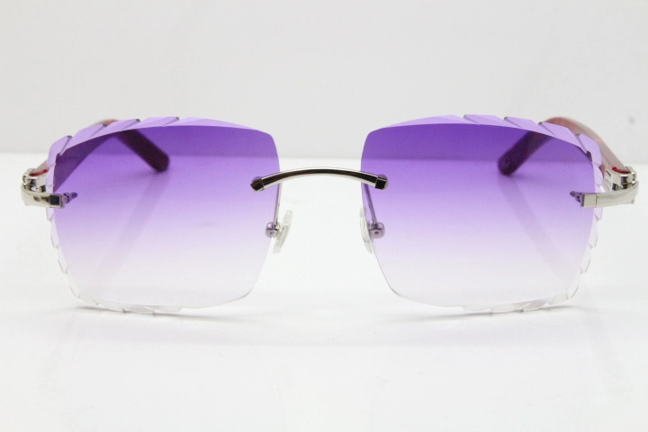 Cartier Rimless 8300816  Marble Red Aztec Sunglasses In Gold Purple Lens