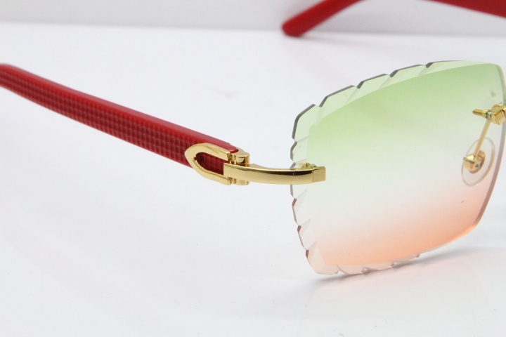 Cartier Rimless 8300816 Red Aztec Sunglasses In Gold Mix Green Pink Lens