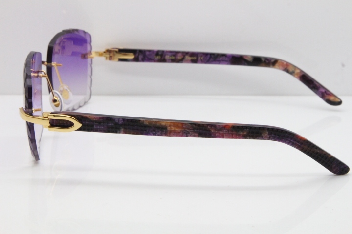 Cartier Rimless 8300816 Marble Purple Aztec Sunglasses In Gold Purple Lens