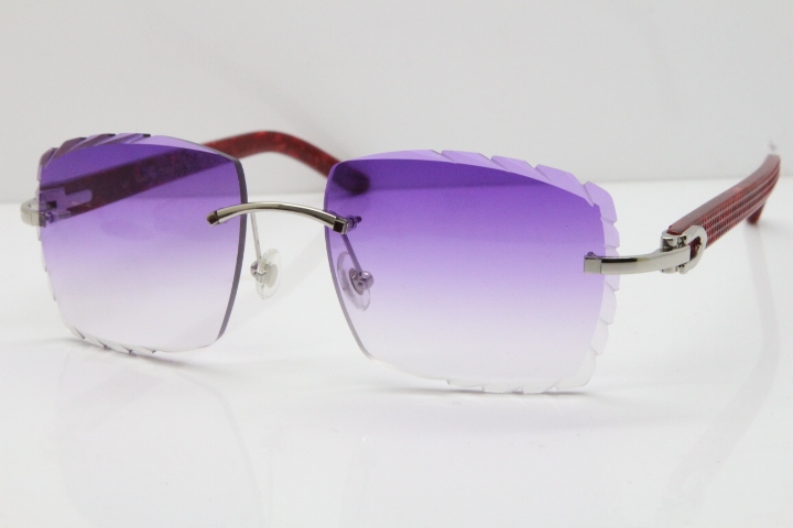 Cartier Rimless 8300816  Marble Red Aztec Sunglasses In Gold Purple Lens