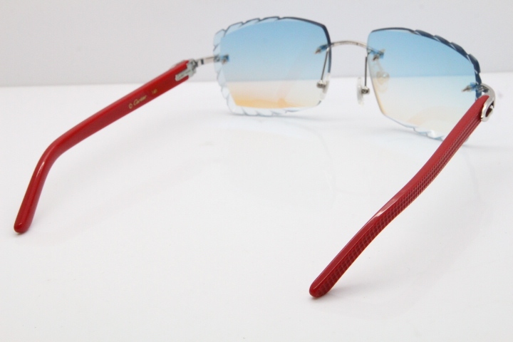 Cartier Rimless 8300816 Red Aztec Sunglasses In Gold Blue Mirror Lens