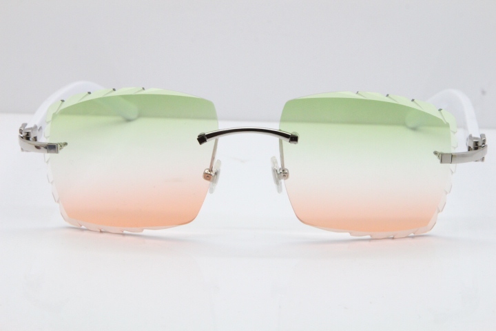 Cartier Rimless 8300816 White Aztec Sunglasses In Gold Mix Green Pink Lens