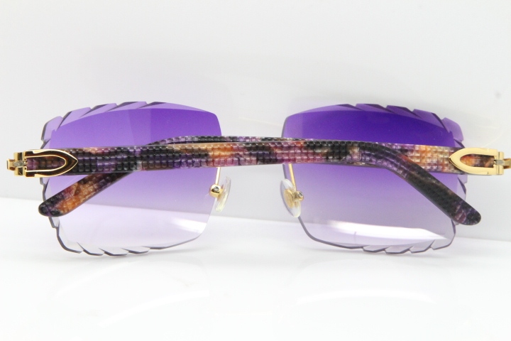 Cartier Rimless 8300816 Marble Purple Aztec Sunglasses In Gold Purple Lens