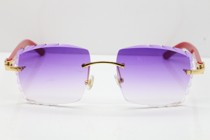 Cartier Rimless 8300816 Red Aztec Sunglasses In Gold Purple Lens
