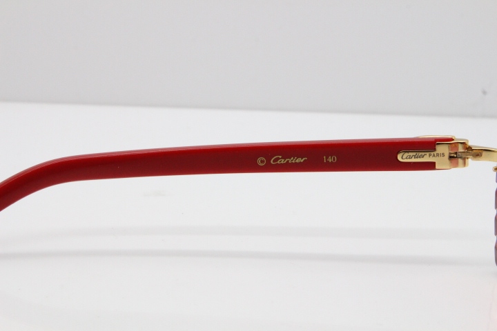 Cartier Rimless 8300816 Red Aztec Sunglasses In Gold Red Mirror Lens