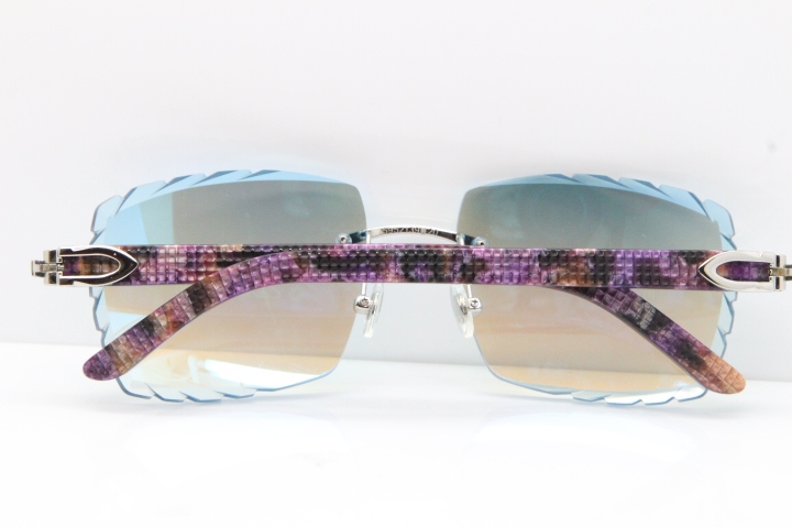 Cartier Rimless 8300816 Marble Purple Aztec Sunglasses In Gold Blue Mirror Lens