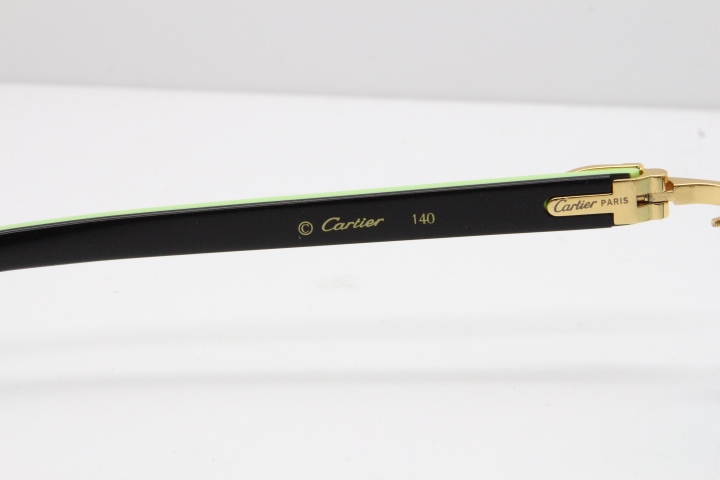 Cartier Rimless 8300816 Original Black Inside Green Aztec Sunglasses In Gold Blue Mirror Lens