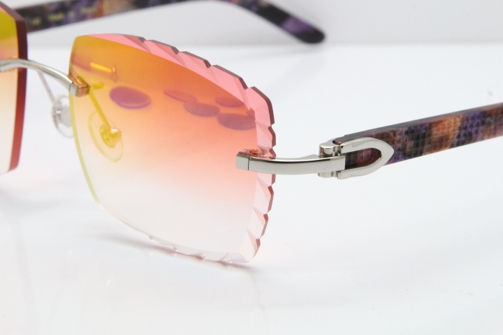 Cartier Rimless 8300816 Marble Purple Aztec Sunglasses In Gold Red Mirror Lens