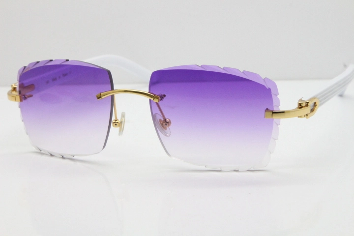 Cartier Rimless 8300816 White Aztec Sunglasses In Gold Purple Lens