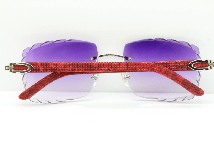 Cartier Rimless 8300816  Marble Red Aztec Sunglasses In Gold Purple Lens