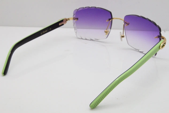 Cartier Rimless 8300816 Original Black Inside Green Aztec Sunglasses In Gold Purple Lens