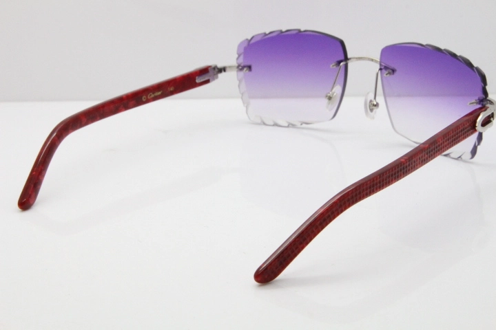 Cartier Rimless 8300816  Marble Red Aztec Sunglasses In Gold Purple Lens