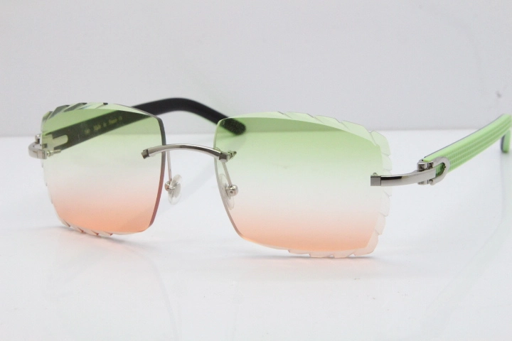 Cartier Rimless 8300816 Original Black Inside Green Aztec Sunglasses In Gold Mix Green Pink Lens