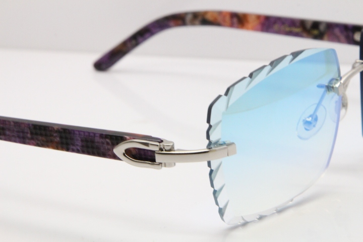 Cartier Rimless 8300816 Marble Purple Aztec Sunglasses In Gold Blue Mirror Lens