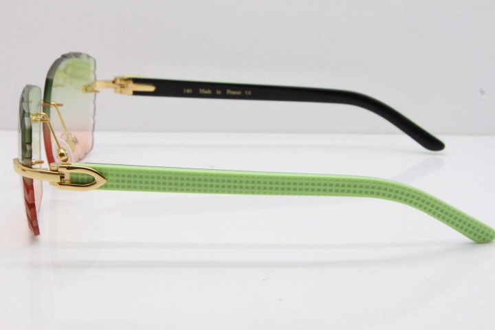 Cartier Rimless 8300816 Original Black Inside Green Aztec Sunglasses In Gold Mix Green Pink Lens